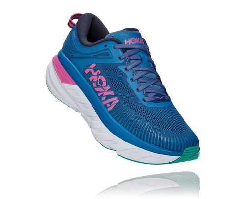 Hoka One One Bondi 7 Women's Road Running Shoes Vallarta Blue / Phlox Pink | 8431950-DT